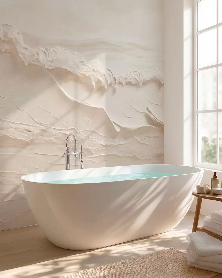 murales de pared Olas marinas claras con textura en tonos cremosos w05898