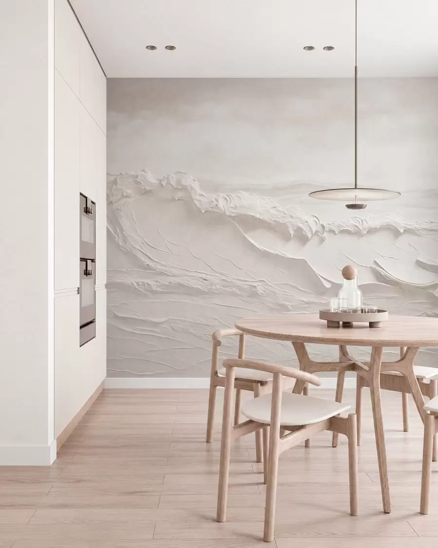 murales de pared Olas marinas en relieve en tonos neutros claros w05898v1