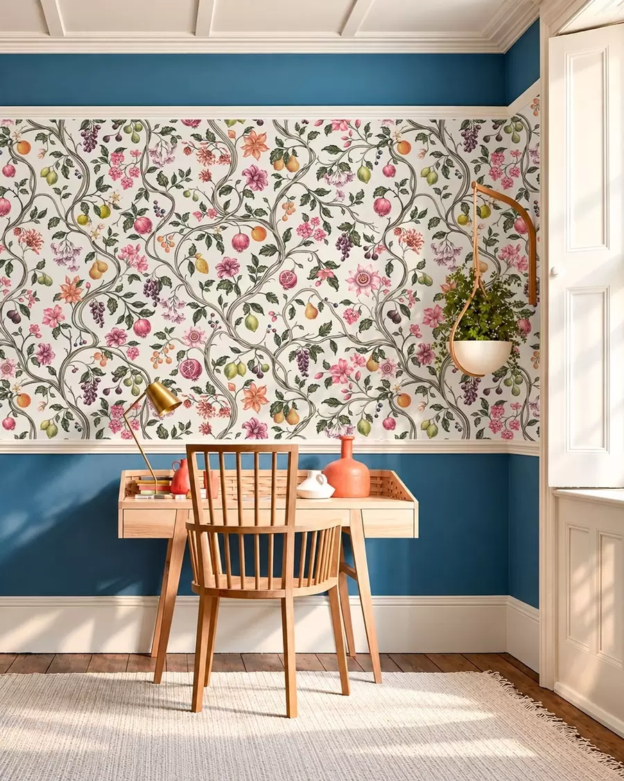 murales de pared Motivo floral y frutal con ramas entrelazadas w05862v1