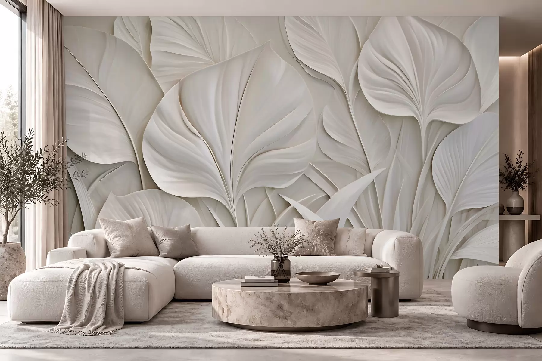 murales de pared Hojas grandes en estilo de bajorrelieve w10074