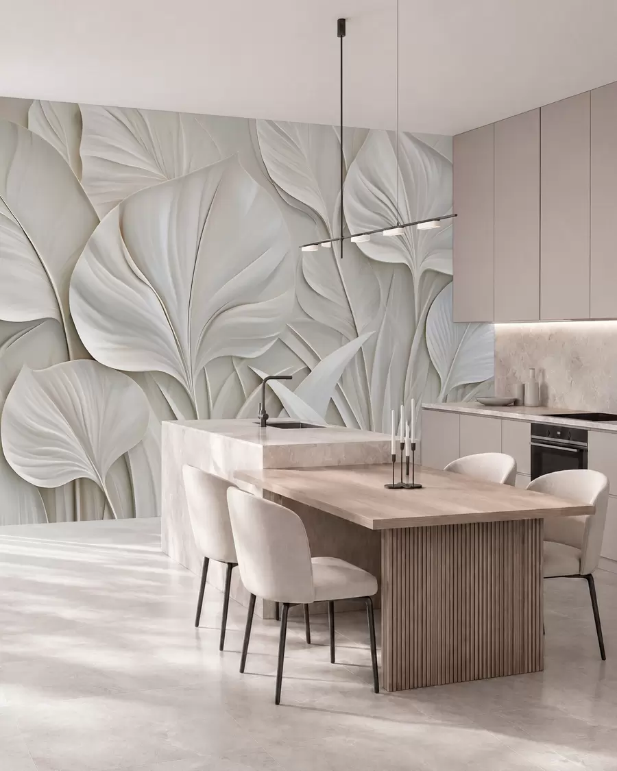 murales de pared Hojas grandes en estilo de bajorrelieve w10074