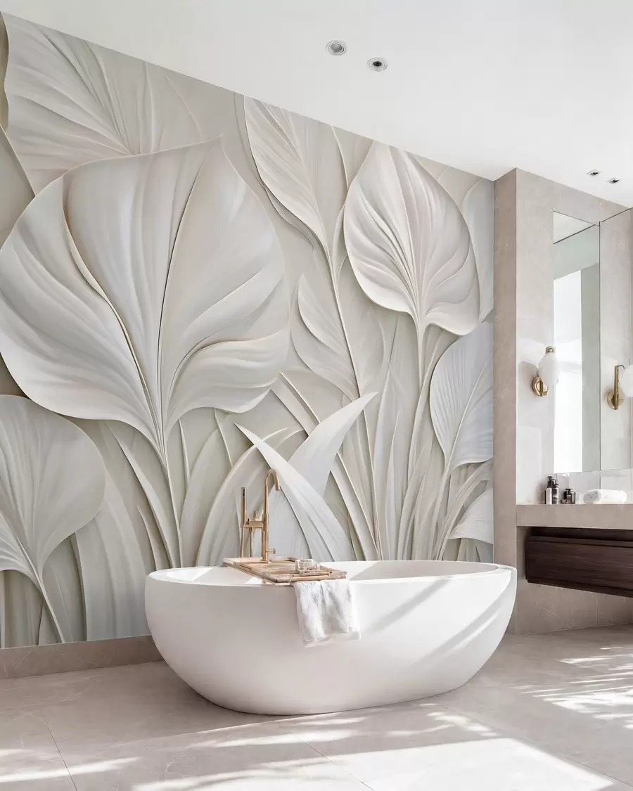 murales de pared Hojas grandes en estilo de bajorrelieve w10074