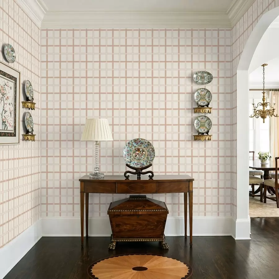 murales de pared Diseño de cuadros claros con líneas de color rosa pálido a01267v4