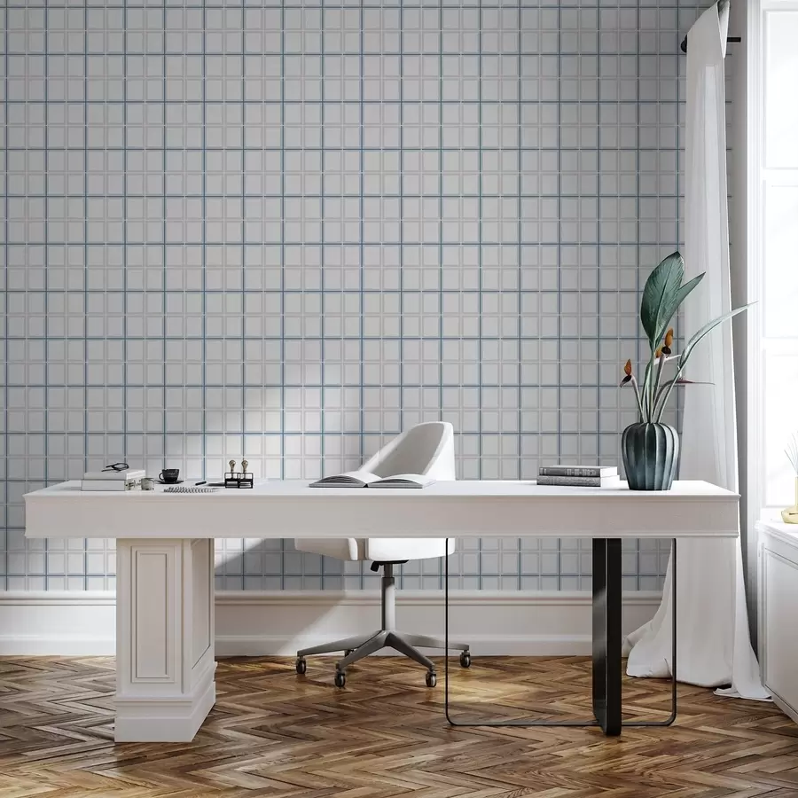 murales de pared Estampado de cuadros con líneas azules y rosas a01267v6