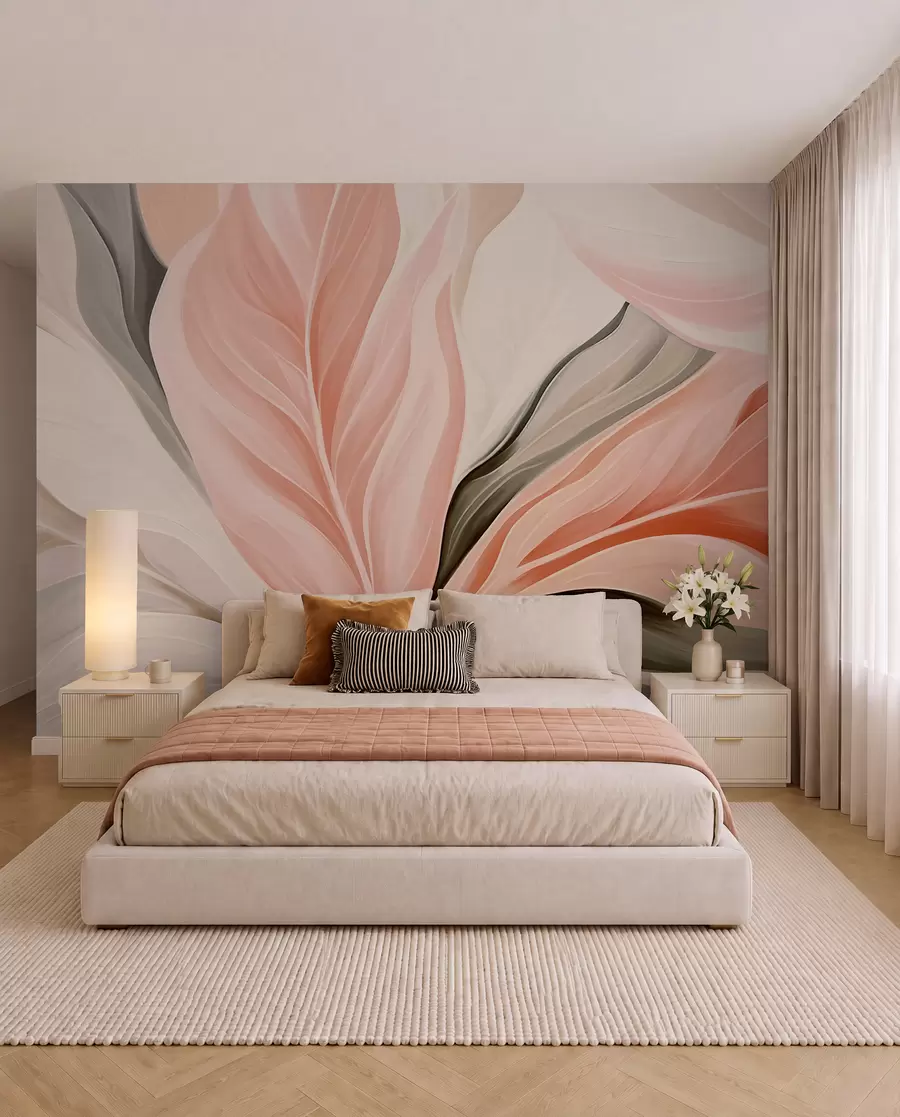 murales de pared Ritmo de hojas color coral w05915