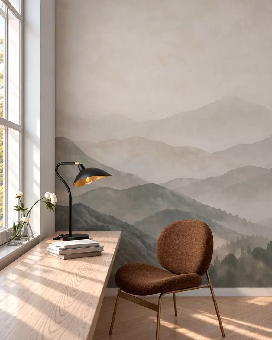murales de pared Cordilleras escalonadas envueltas en una ligera bruma w05925v2