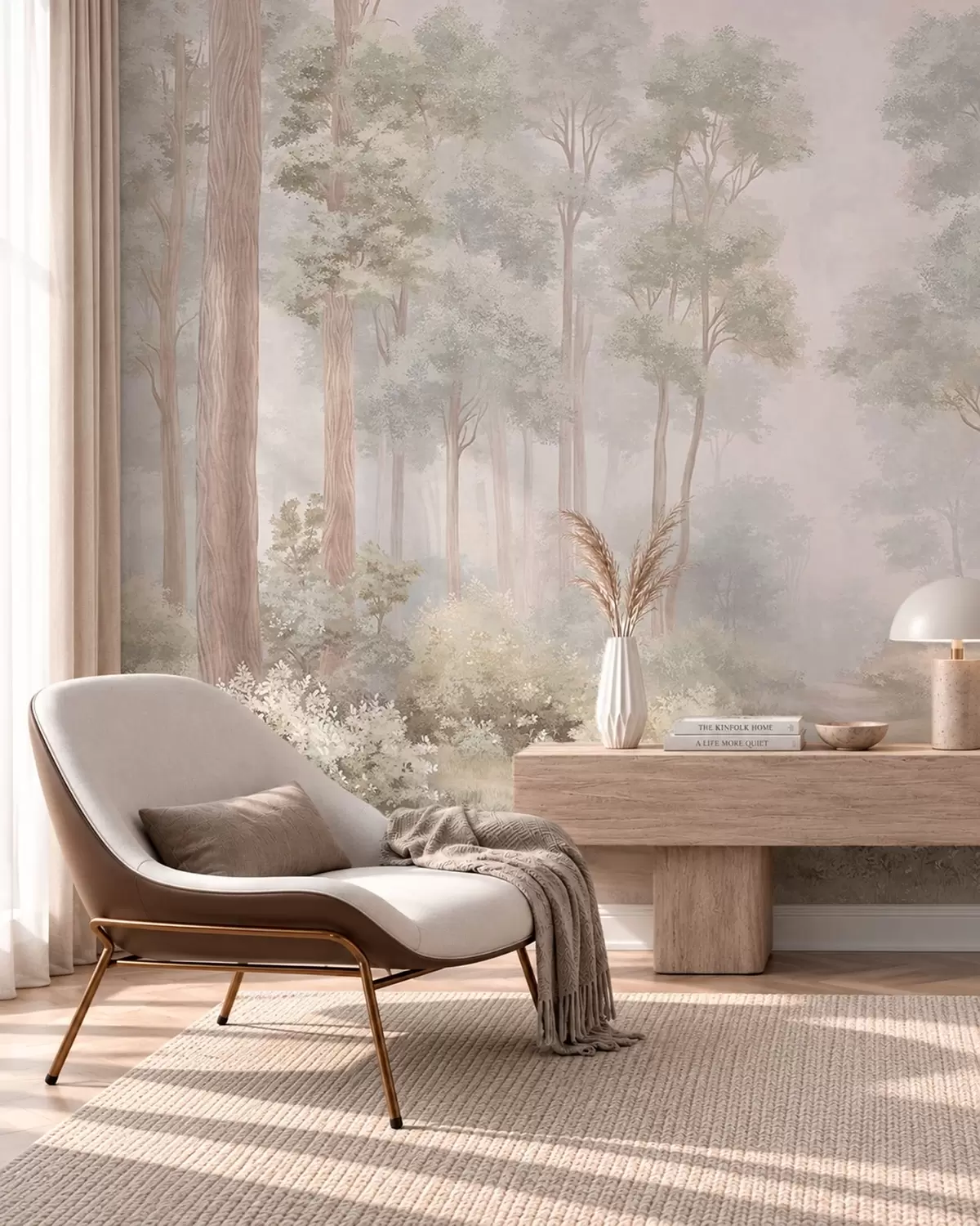 murales de pared Un bosque en tonos pastel con un sendero sinuoso w05889