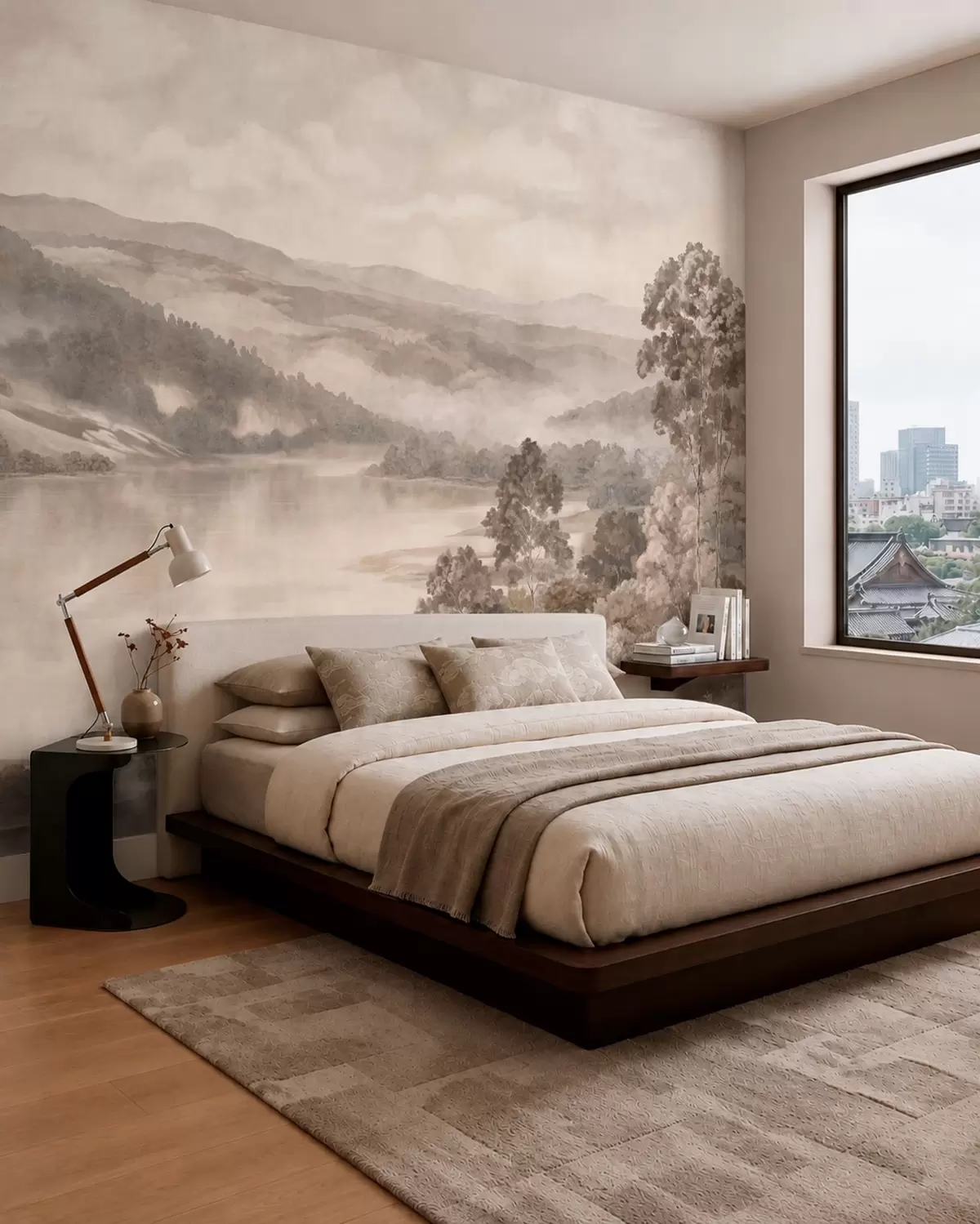 murales de pared Lago entre colinas brumosas w05928