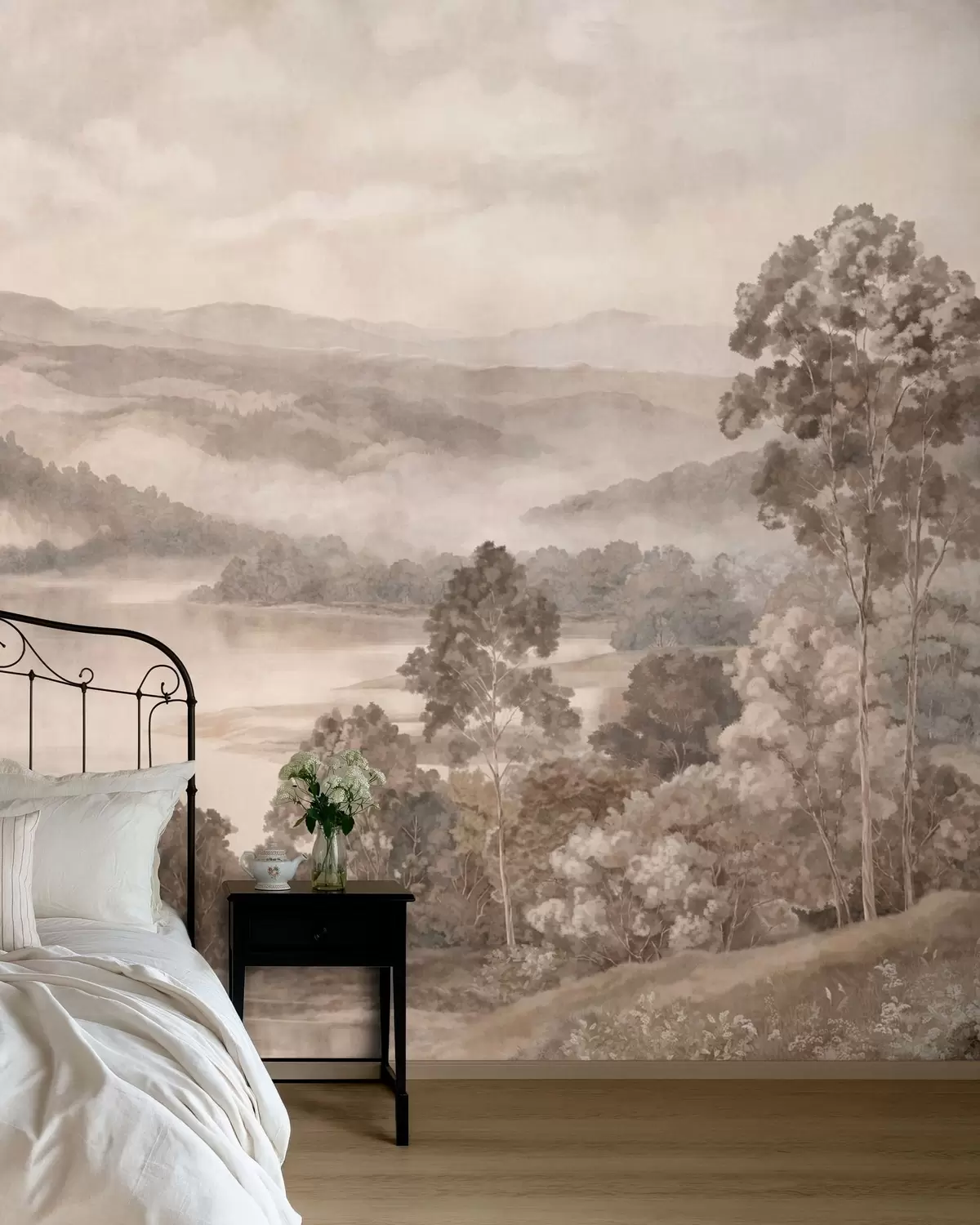murales de pared Lago entre colinas brumosas w05928