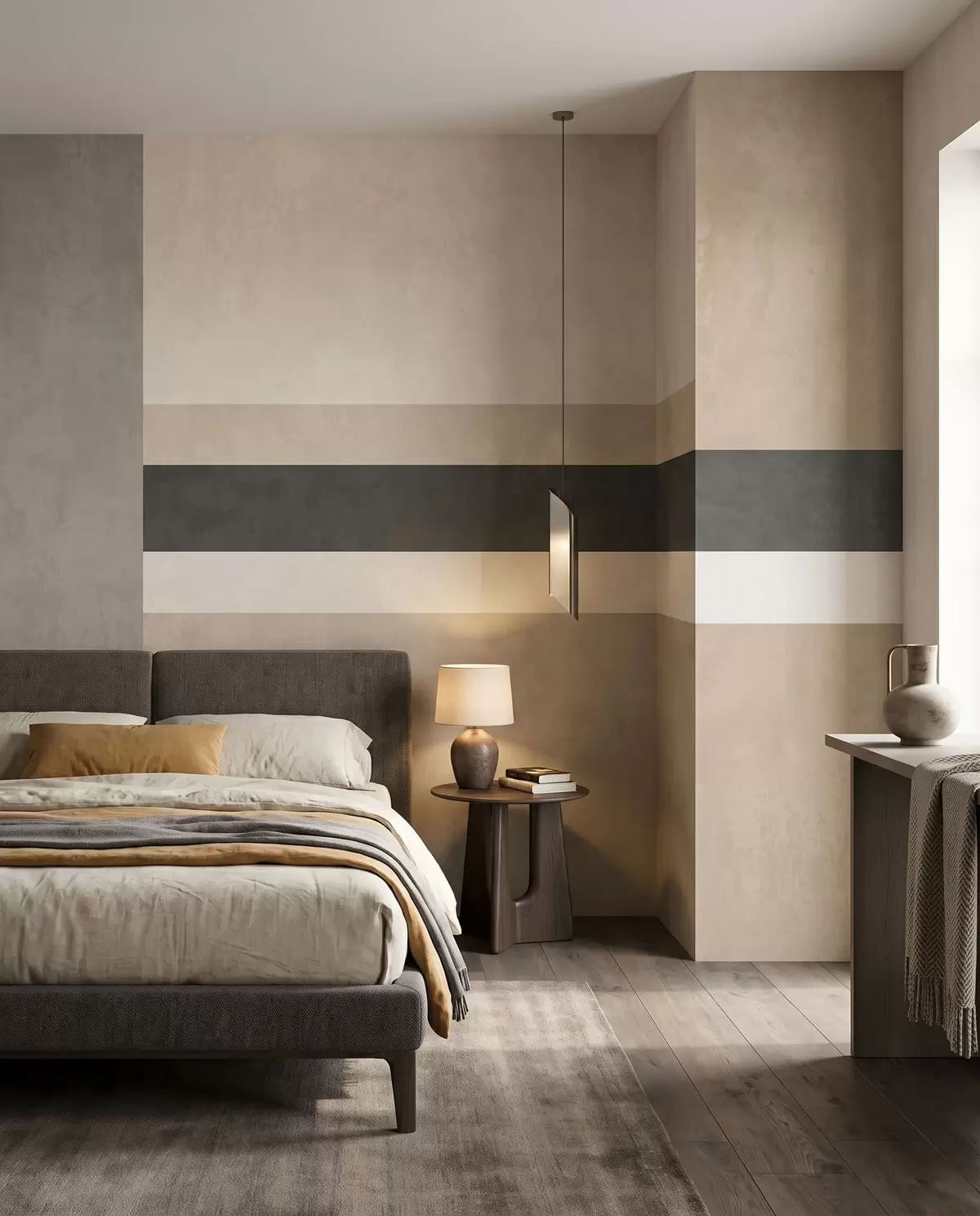 murales de pared Rectángulos abstractos en tonos beige cálidos con una raya oscura w05890