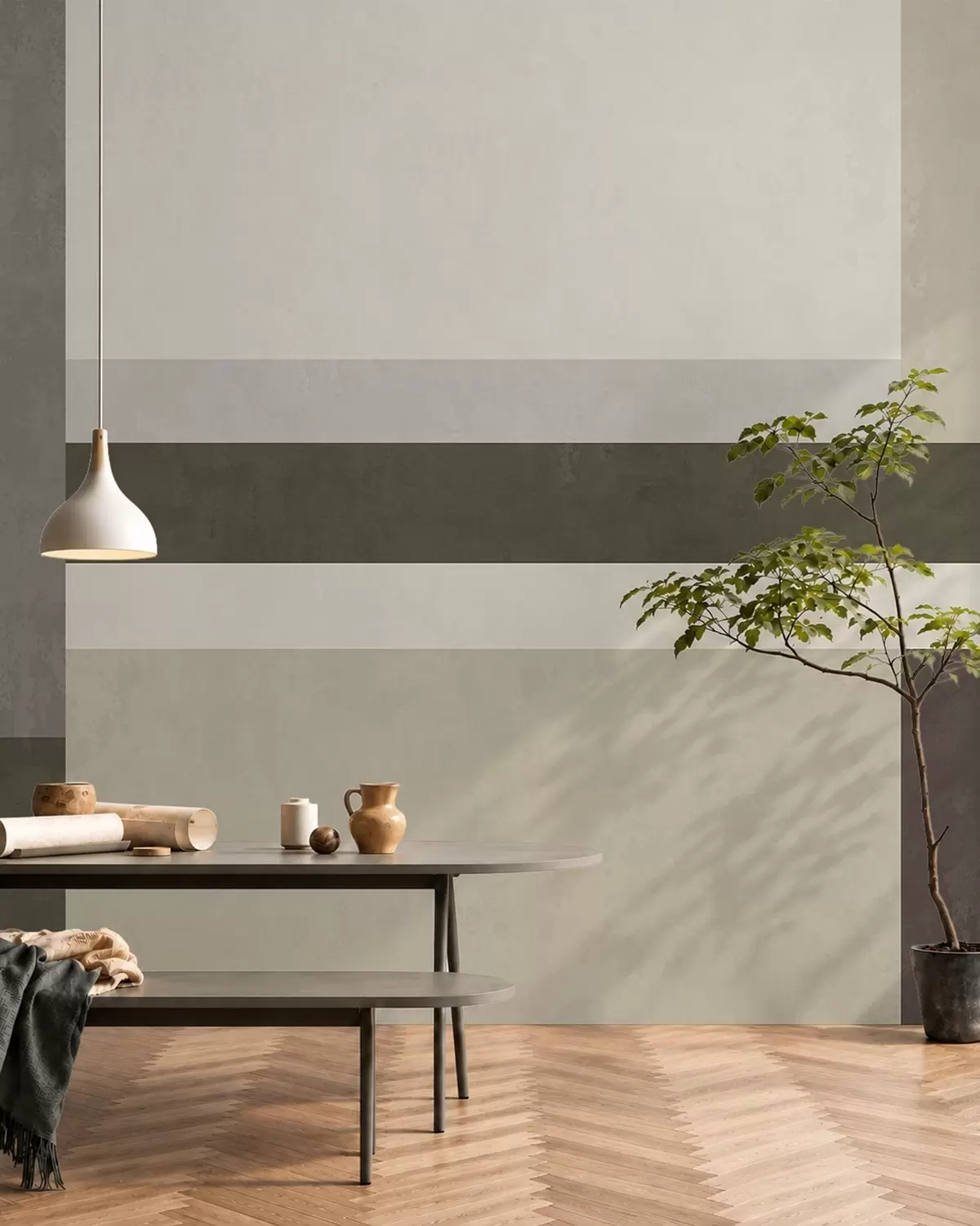 murales de pared Composición geométrica con bloques de color oliva, gris y beige w05890v3