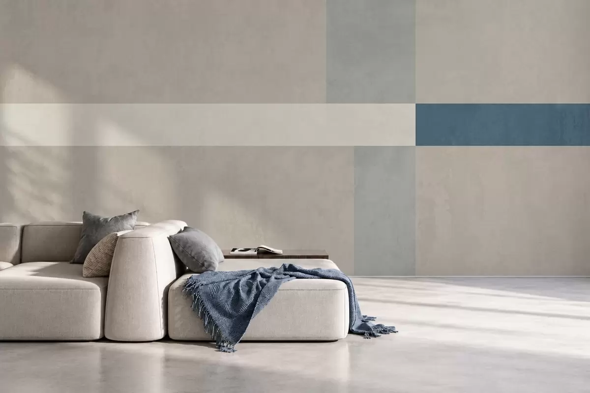 murales de pared Rectángulos abstractos en tonos beige y gris con un toque de azul w05891v2