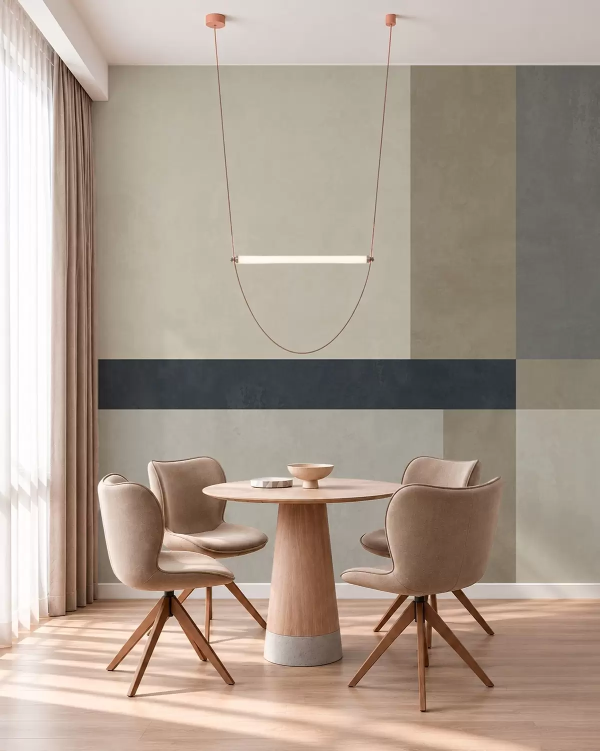 murales de pared Composición geométrica de bloques en tonos beige y gris con una franja oscura w05891v3