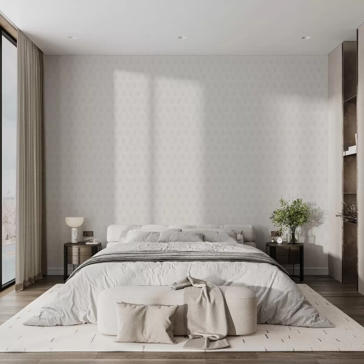 Papel pintado Pequeñas ramas frondosas sobre fondo gris a01281