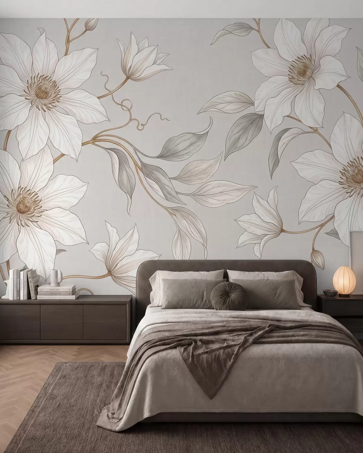 murales de pared Elegantes flores botánicas blancas con delicadas ramas w10099