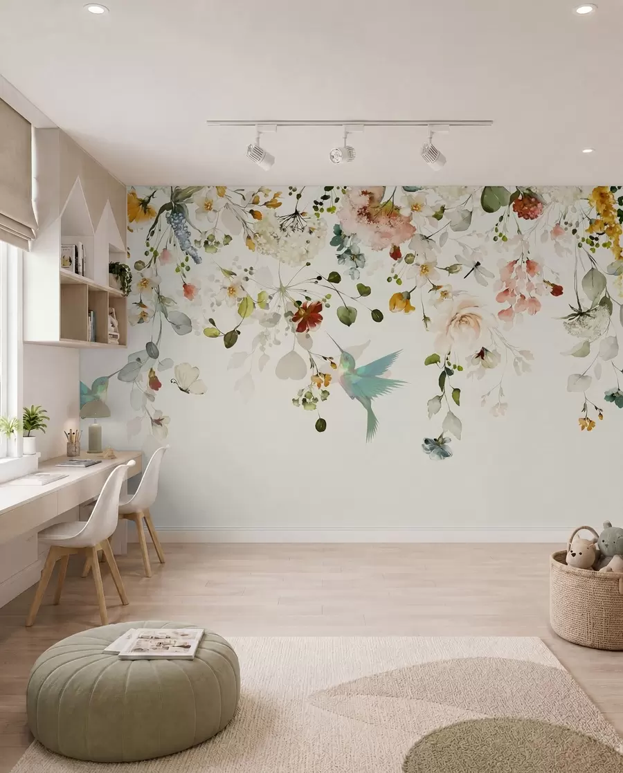 murales de pared Colibríes entre ramas floridas u59610