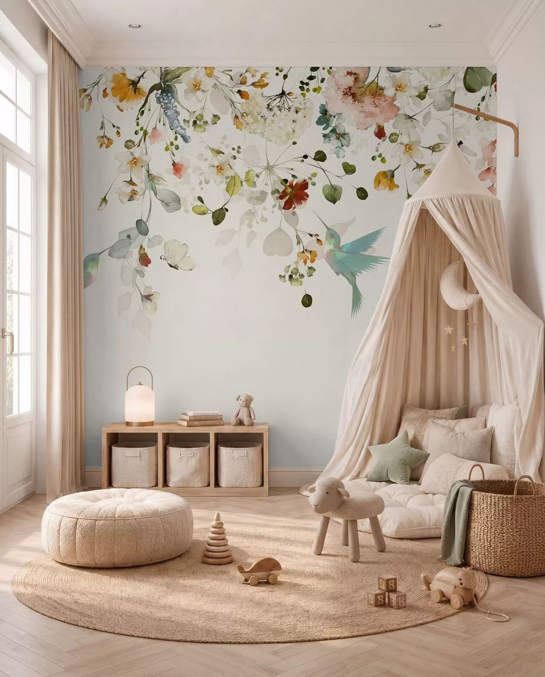 murales de pared Colibríes entre ramas floridas u59610