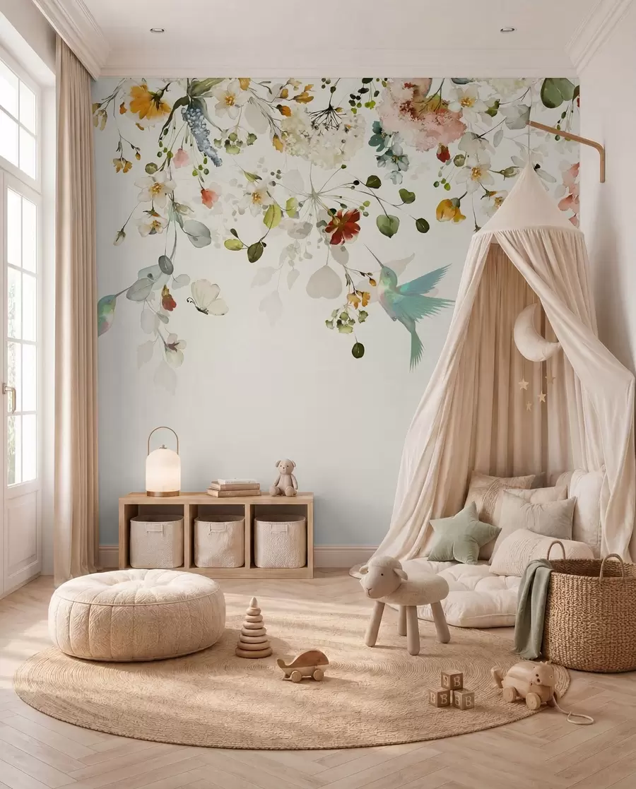 murales de pared Colibríes entre ramas floridas u59610