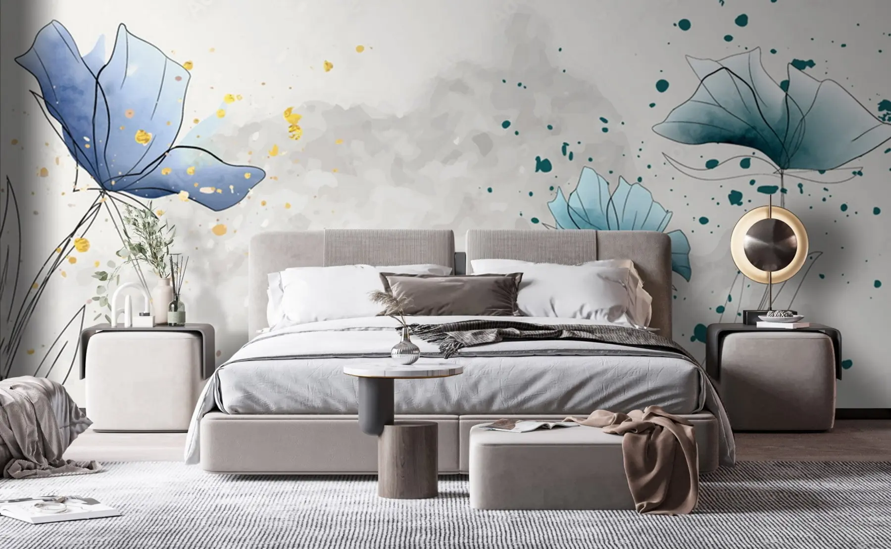 murales de pared Flores azules de acuarela u72112