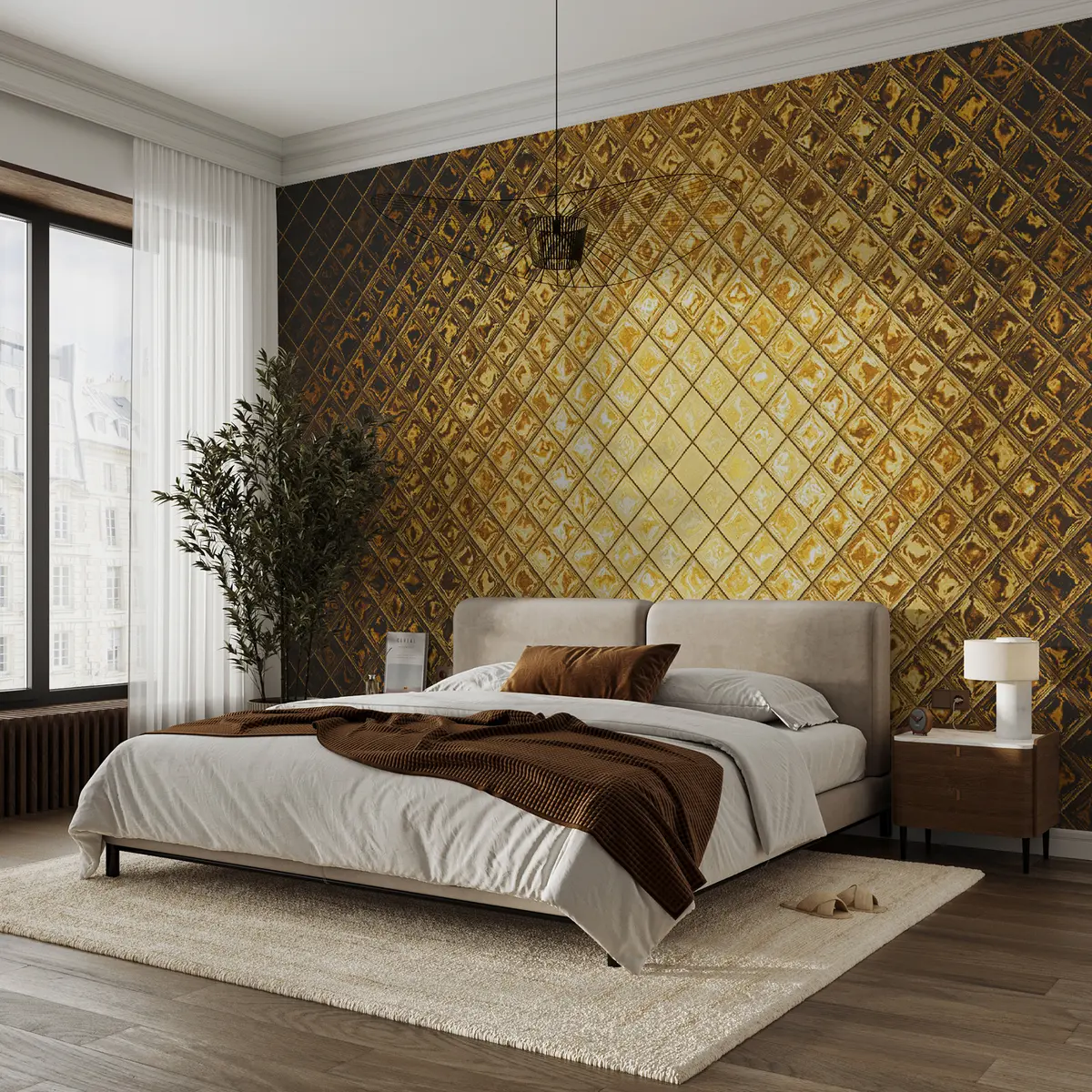 murales de pared Marrón, patrón ámbar de rectángulos u23326