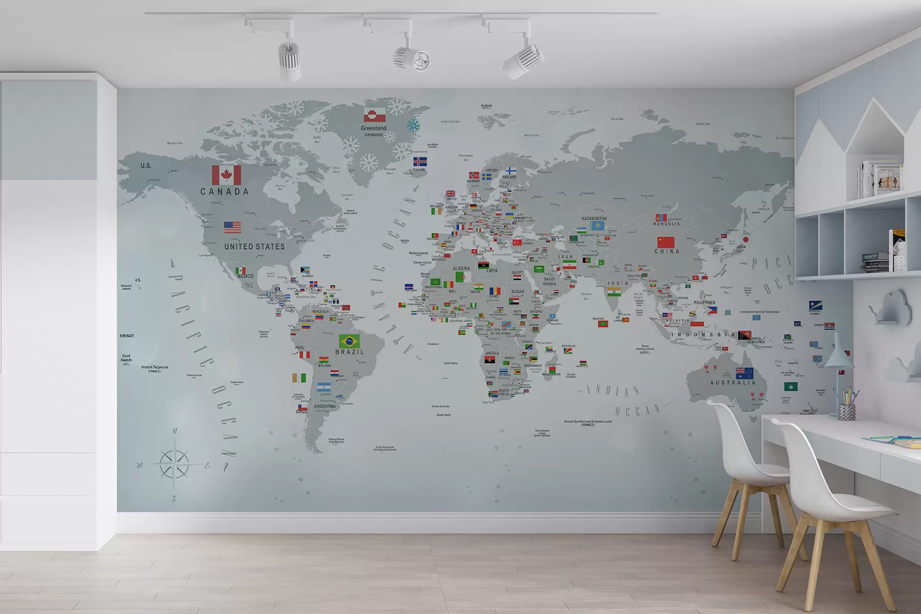 murales de pared Mapa mundial con banderas u72599