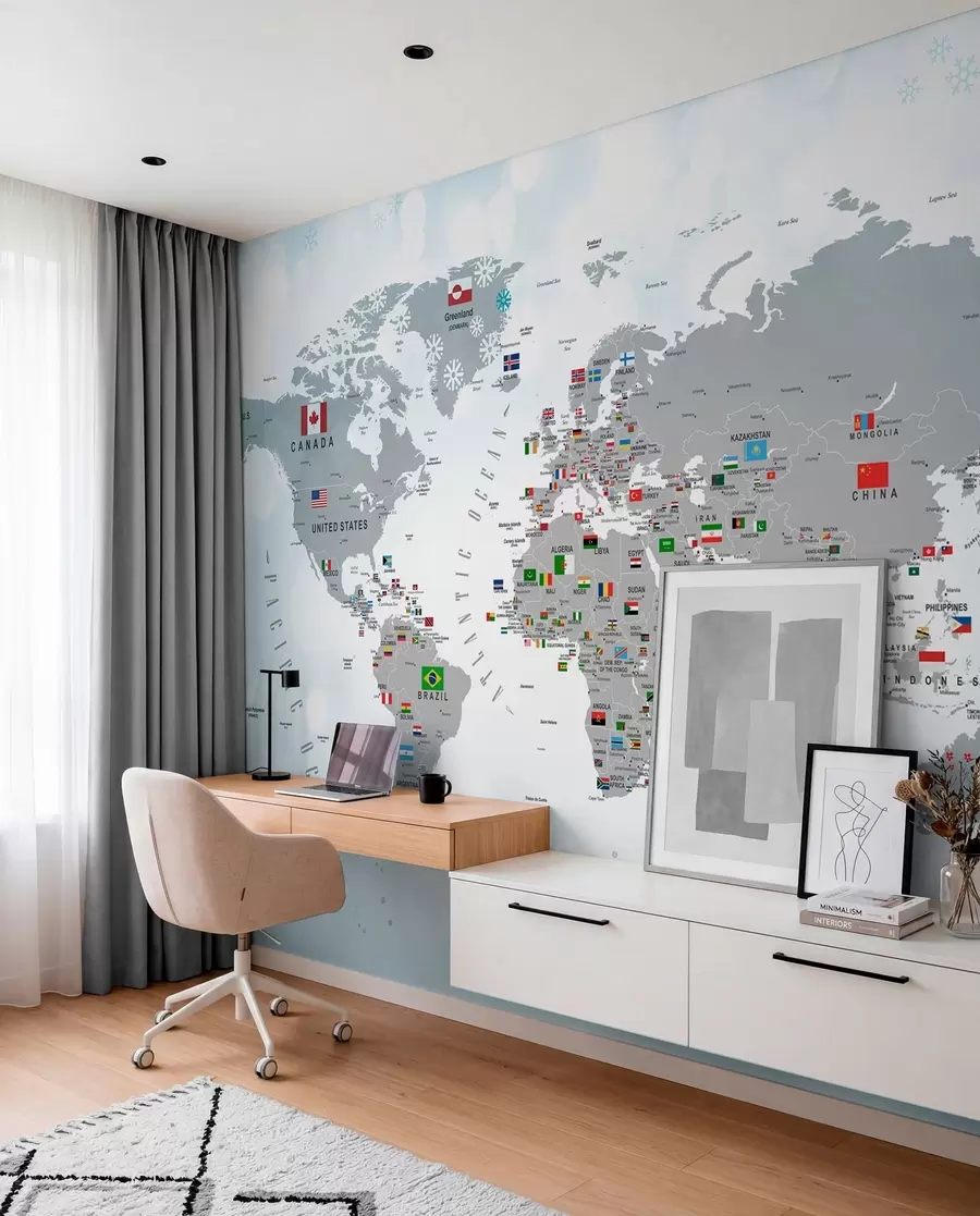 murales de pared Mapa mundial con banderas u72599