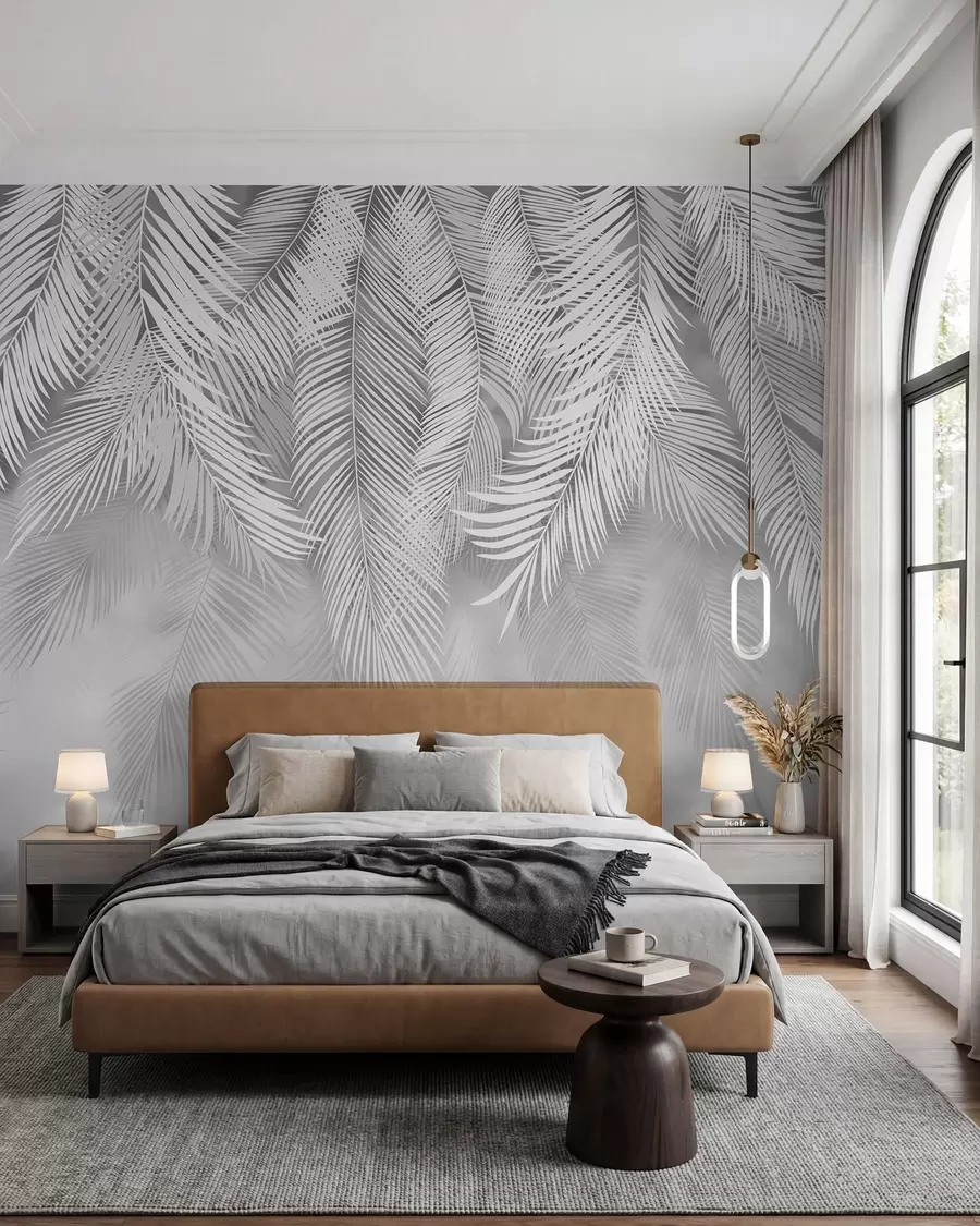 murales de pared Cortina de palmas plateada u48556v7