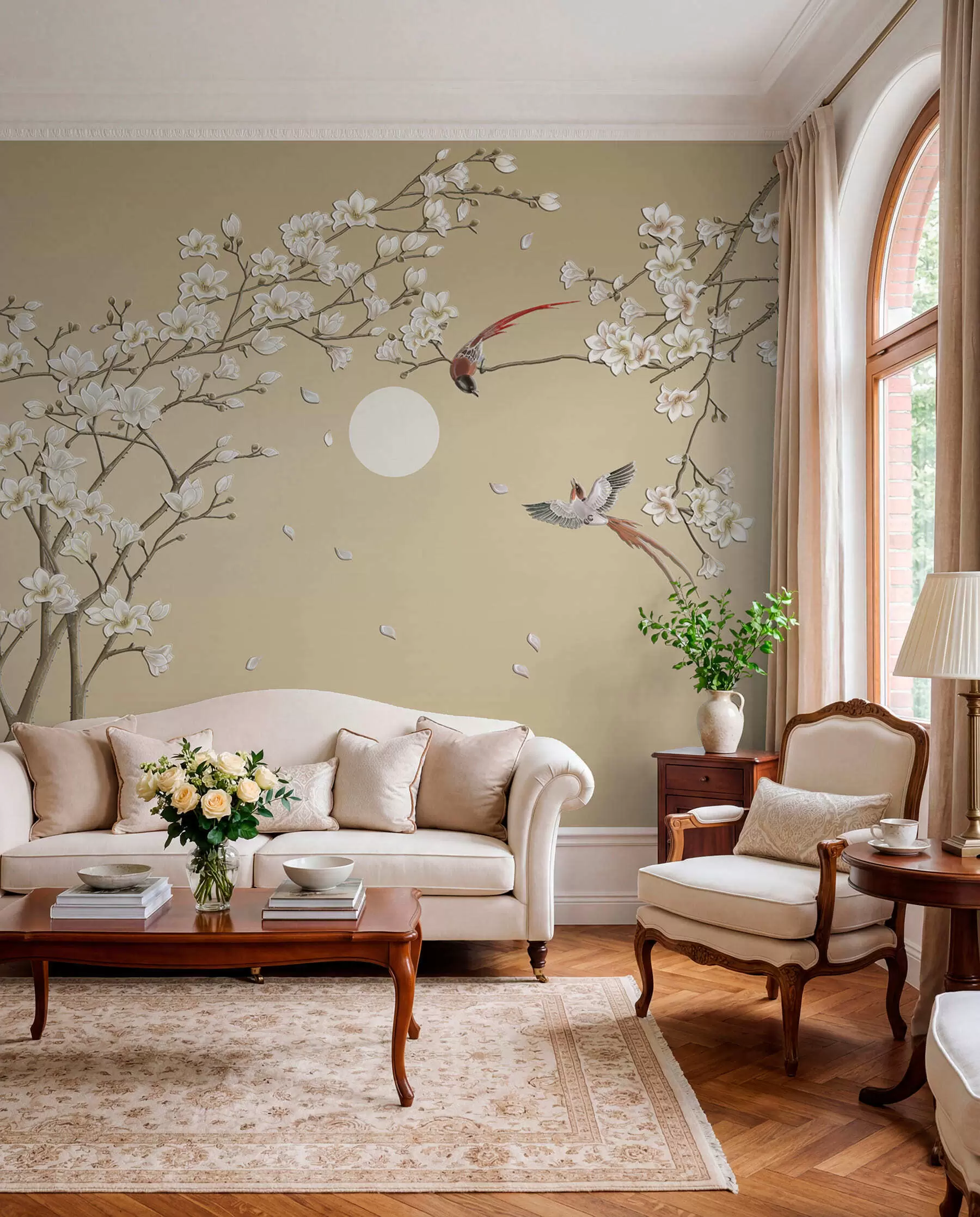murales de pared Aves entre flores blancas u72938