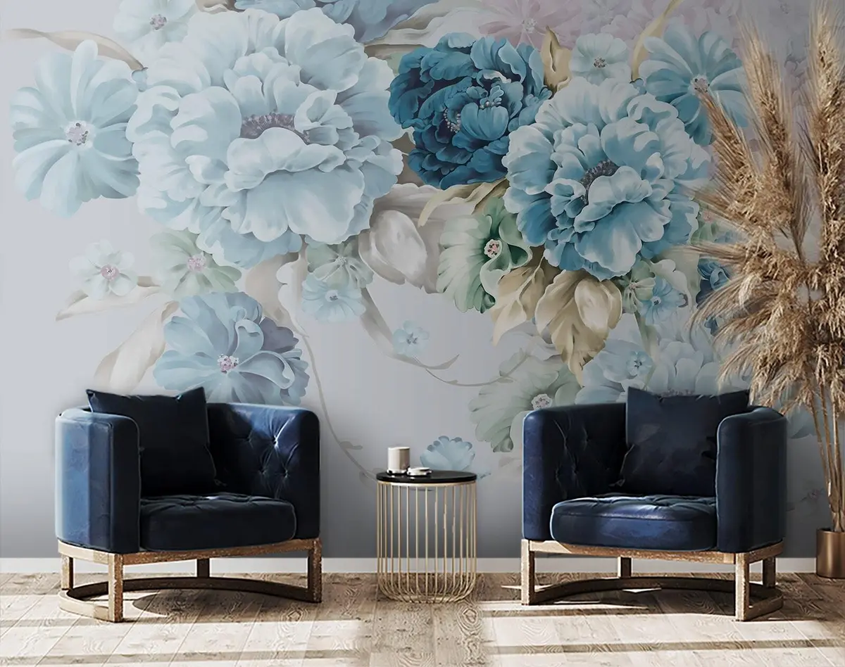 murales de pared Flores azules 3d u72654