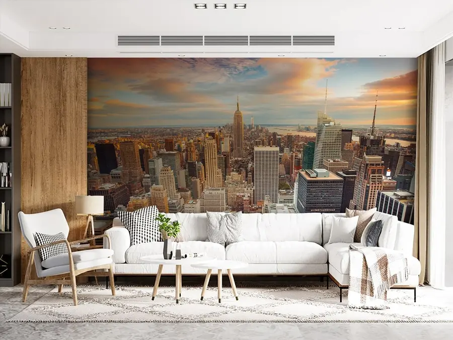 murales de pared Vista aérea a la puesta de sol de Nueva York u80529