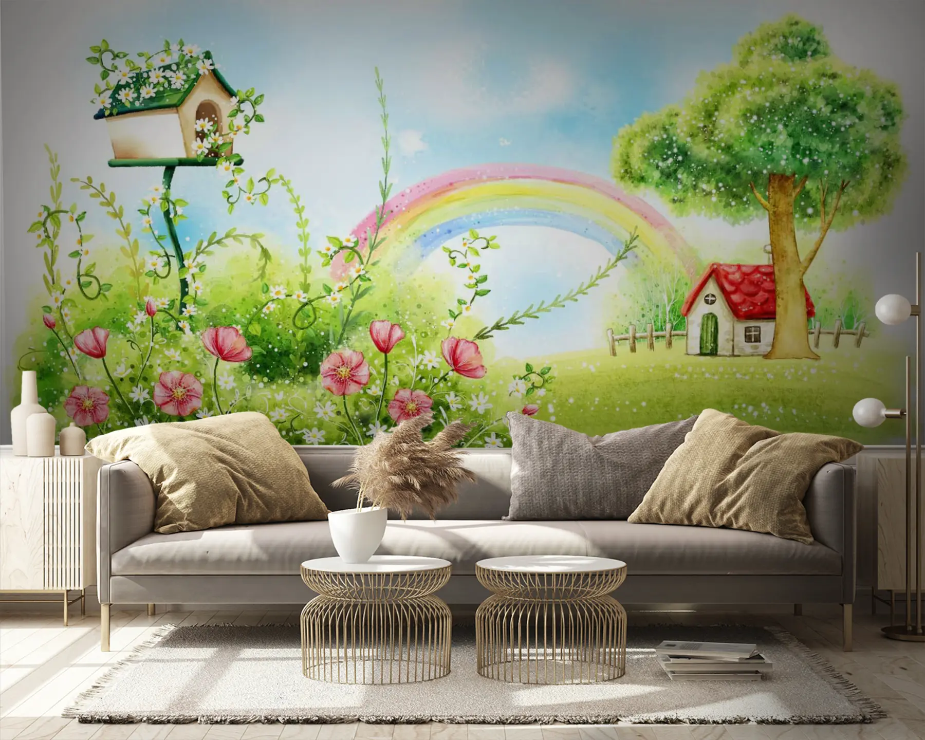 murales de pared Arcoiris, planta y flor u57050