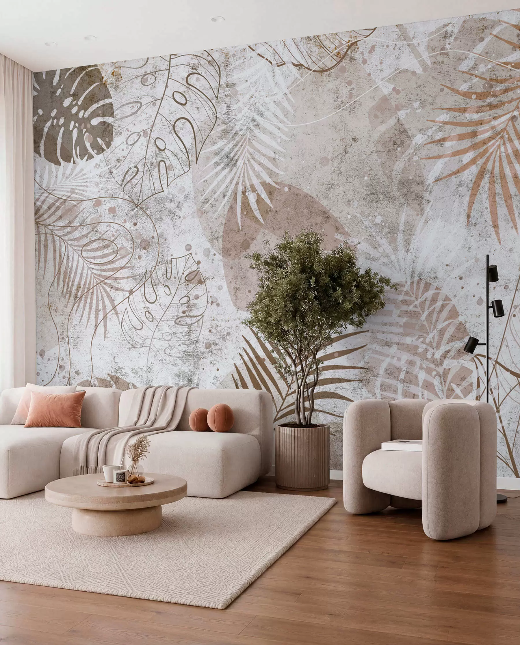 murales de pared Hojas 3D glamorosas con estilo grunge u73584