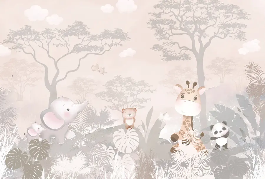 murales de pared Lindos animales en el Savana u73878