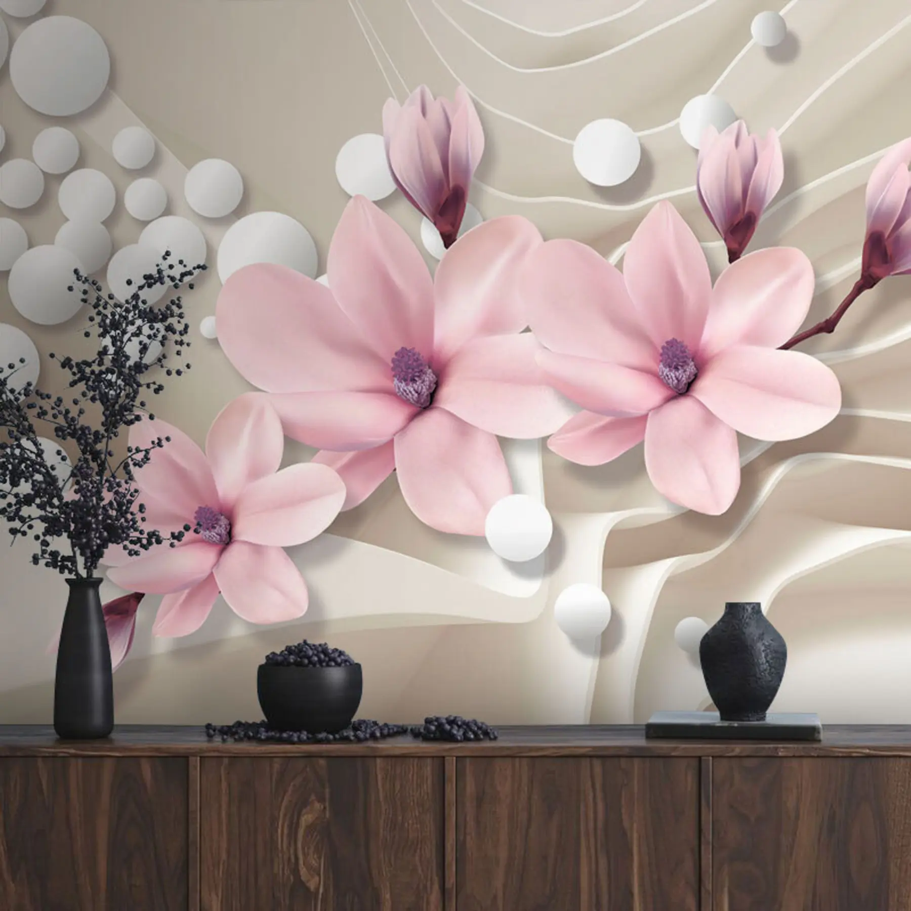 murales de pared Magnolias sobre fondo abstracto u93530