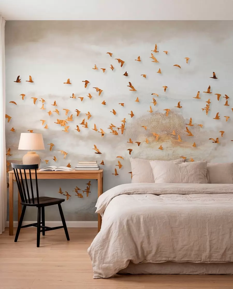 murales de pared Flock de pájaros en las montañas u93537