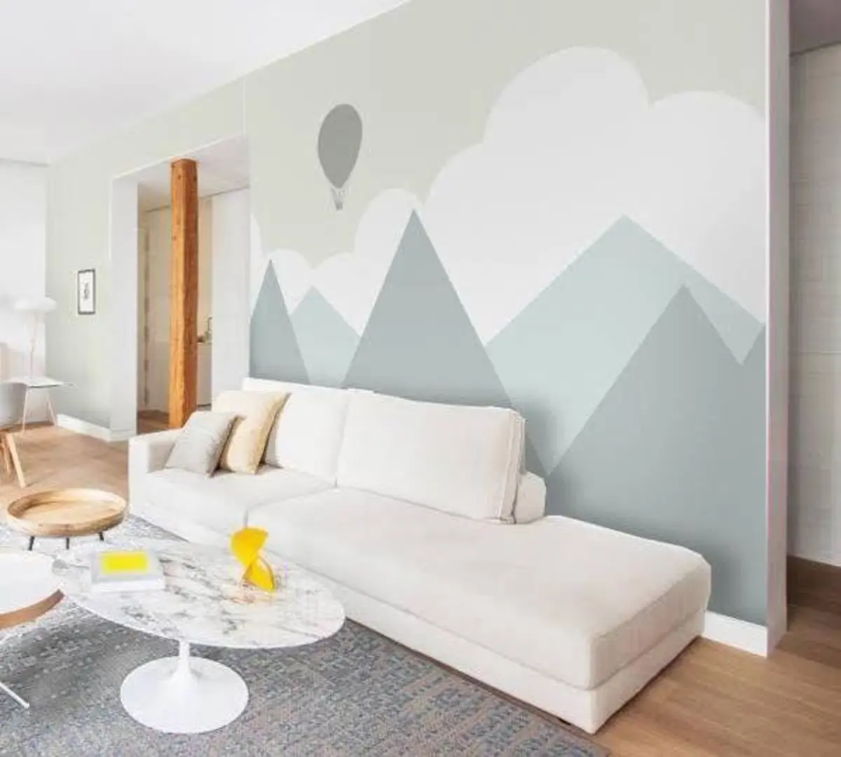 murales de pared Globo aerostático en el fondo de las montañas de menta u93555