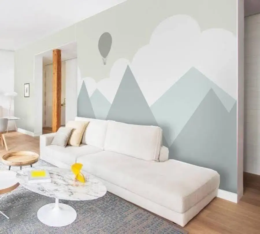 murales de pared Globo aerostático en el fondo de las montañas de menta u93555