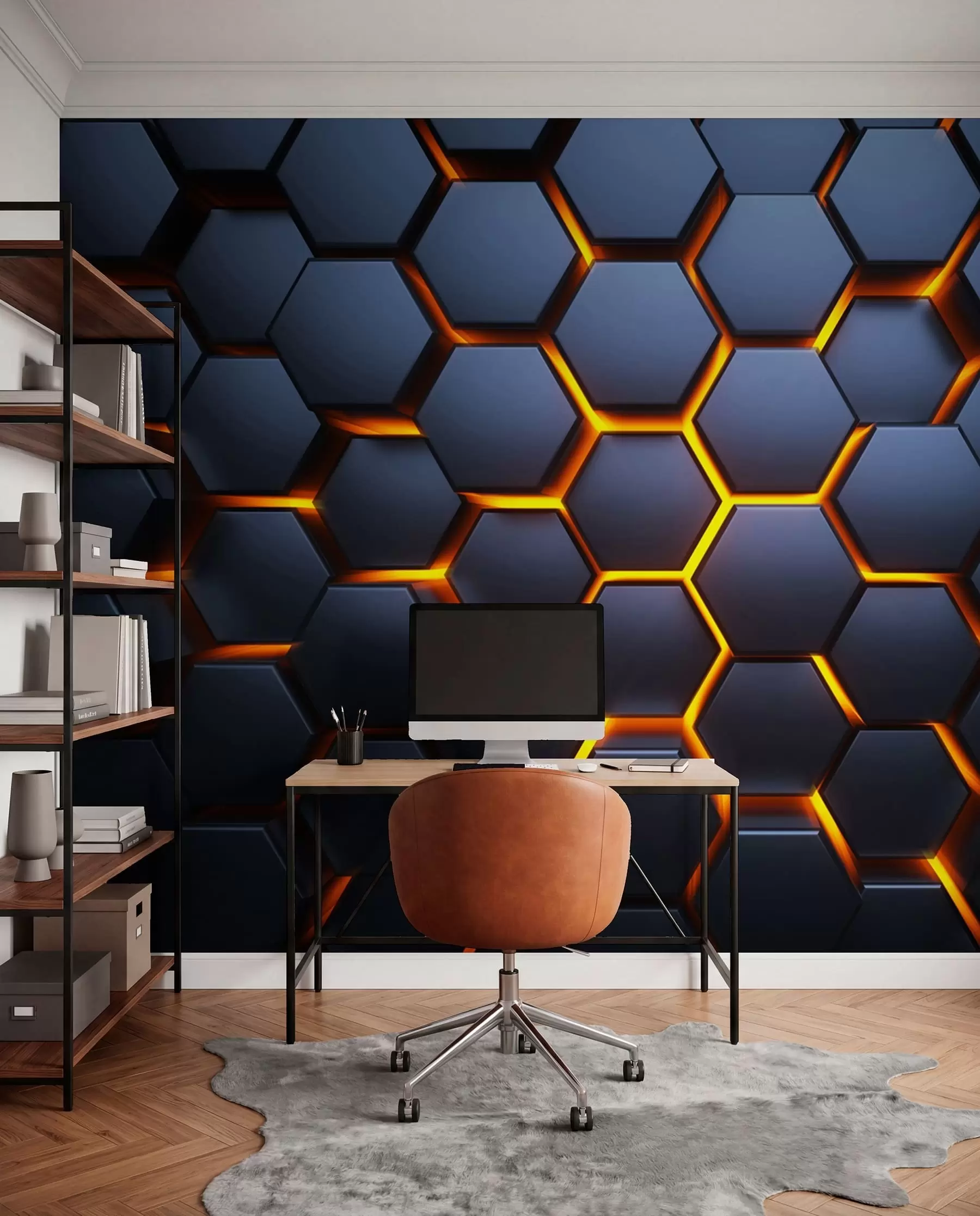 murales de pared Resplandor de luz bajo los hexágonos u93570