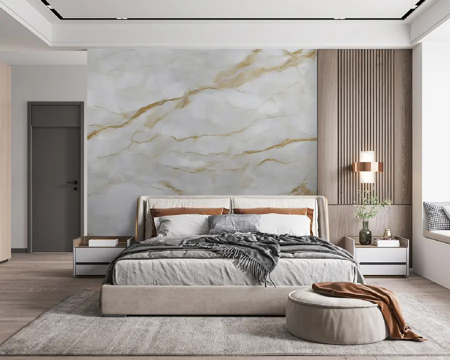 murales de pared Mármol blanco con líneas beige u93433