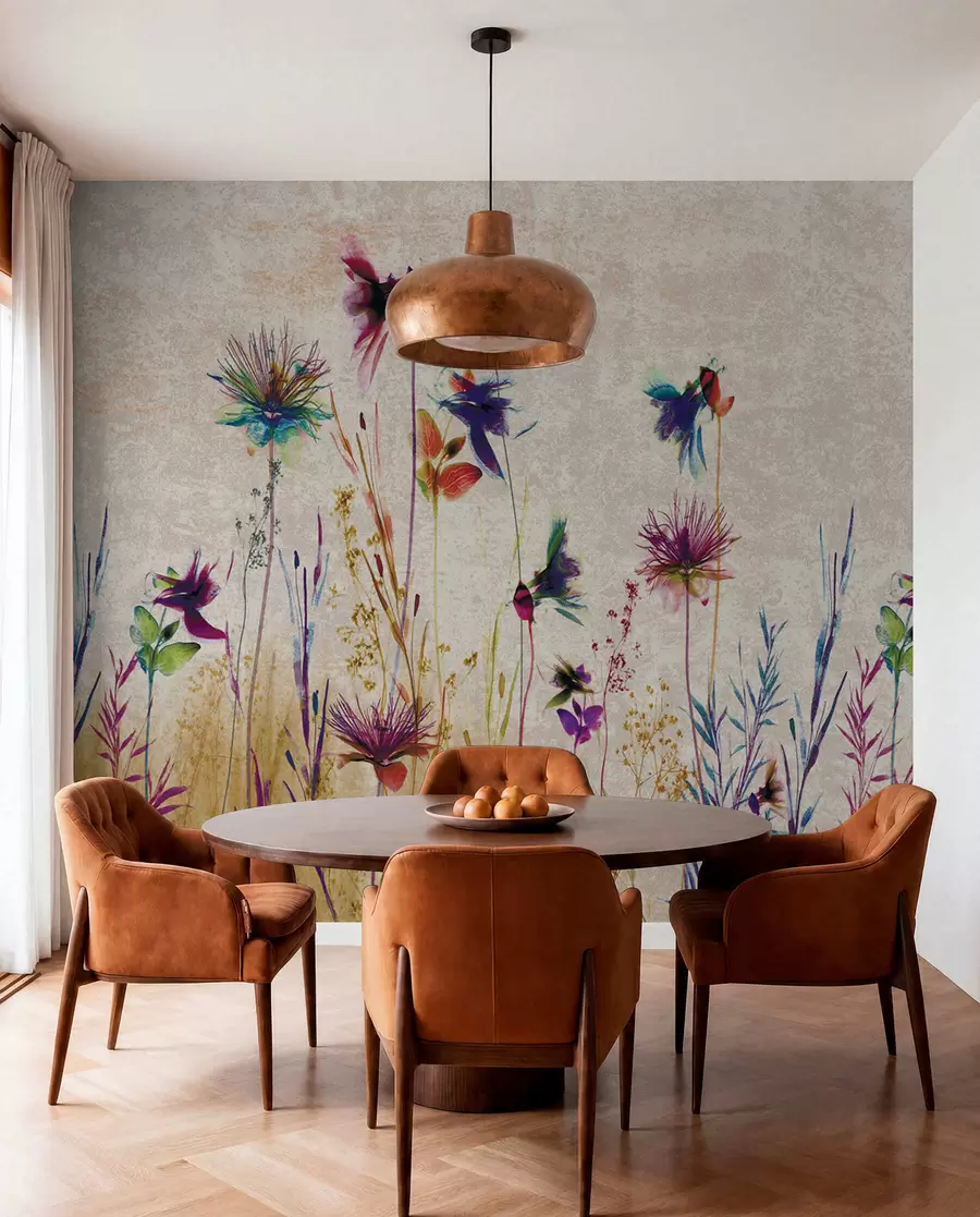 murales de pared Flores altas inusuales sobre un fondo beige u93672
