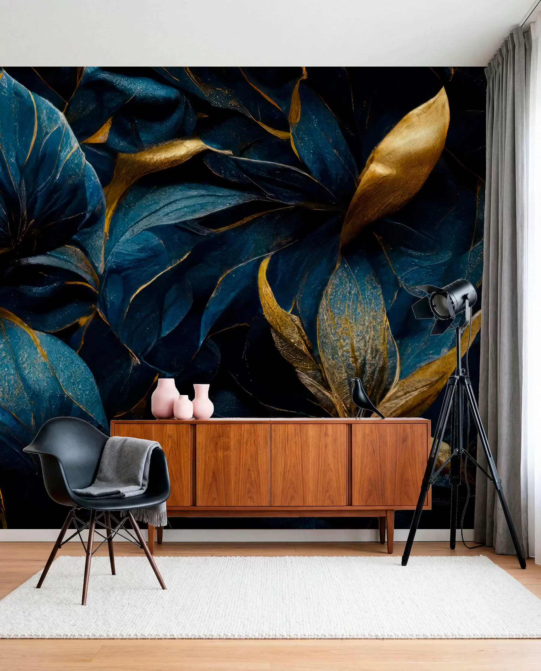murales de pared Pétalos azules con oro u74140