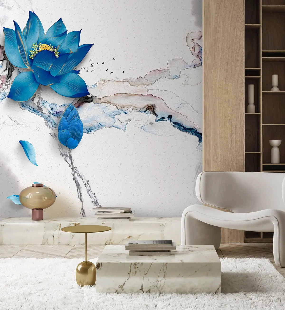 murales de pared Fondo blanco con humo oscuro y flores u74538