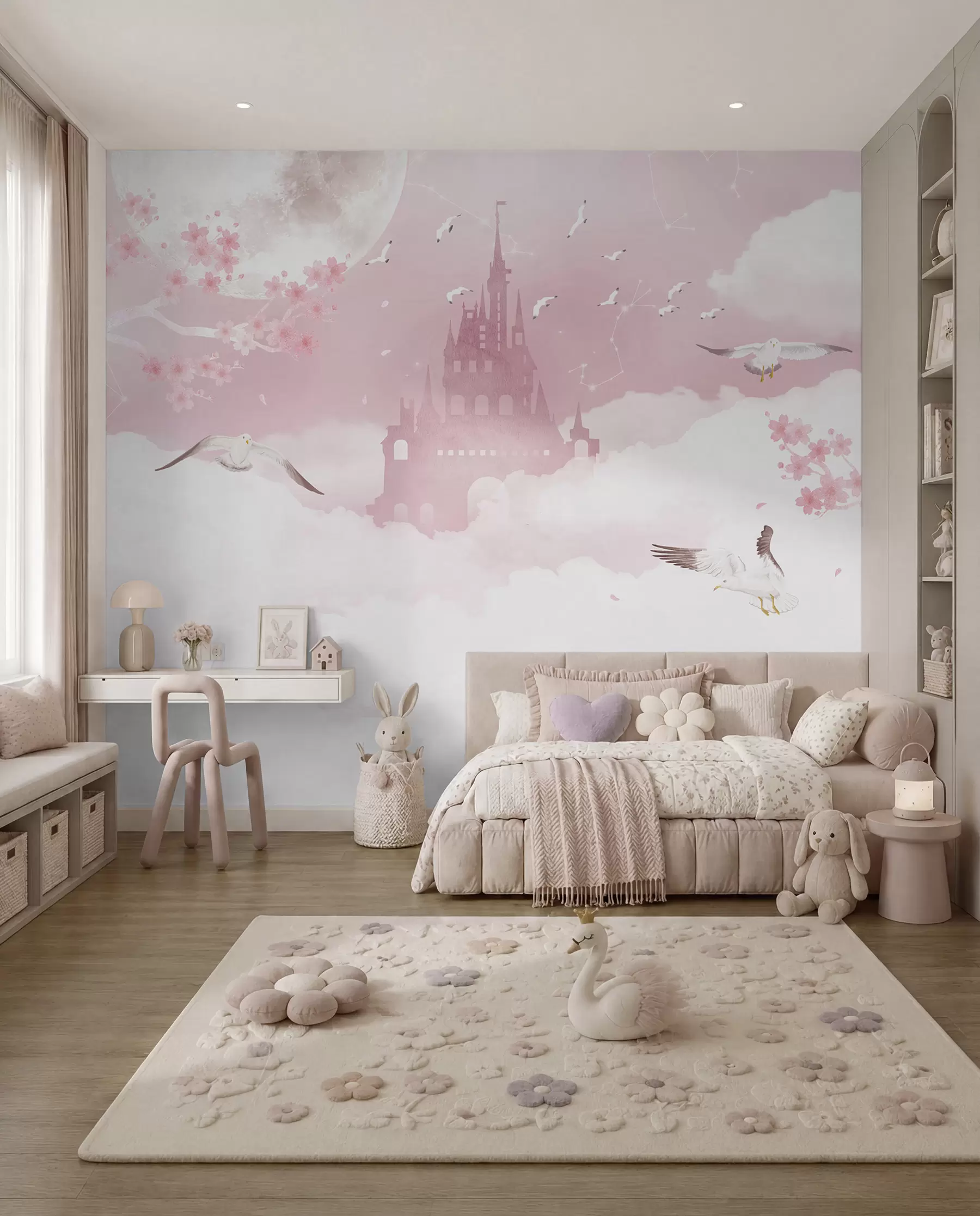murales de pared Castillo entre nubes rosas u41232
