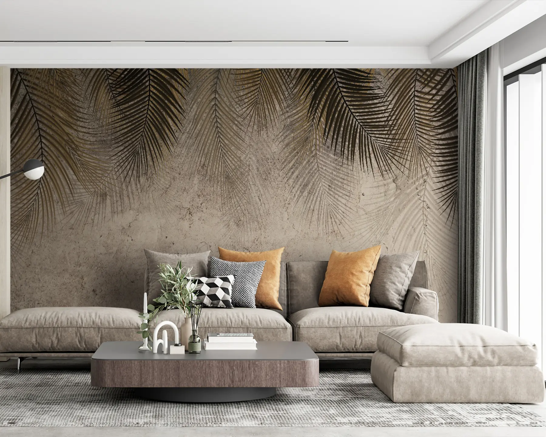 murales de pared Colgando hojas en una pared envejecida u93879