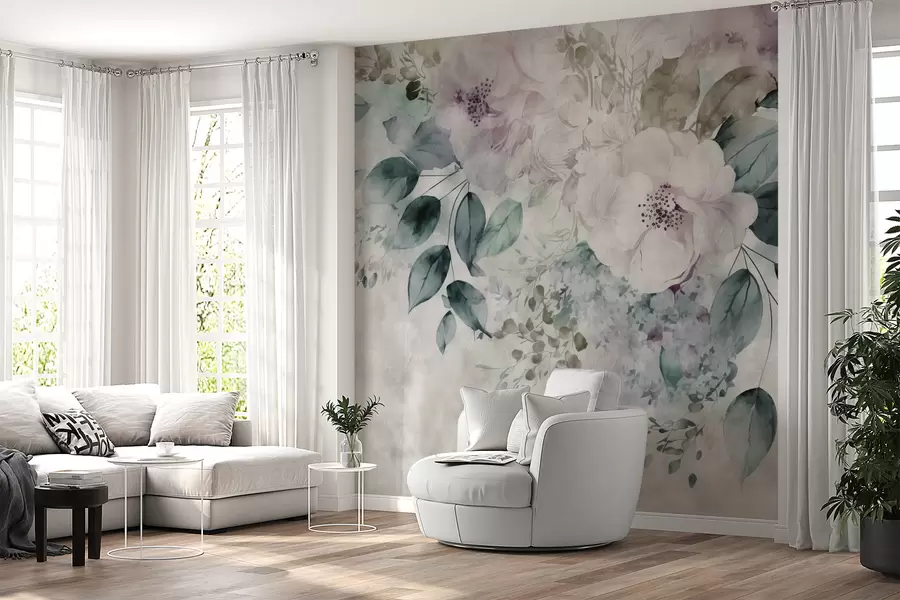 murales de pared Delicadas flores de acuarela u93940