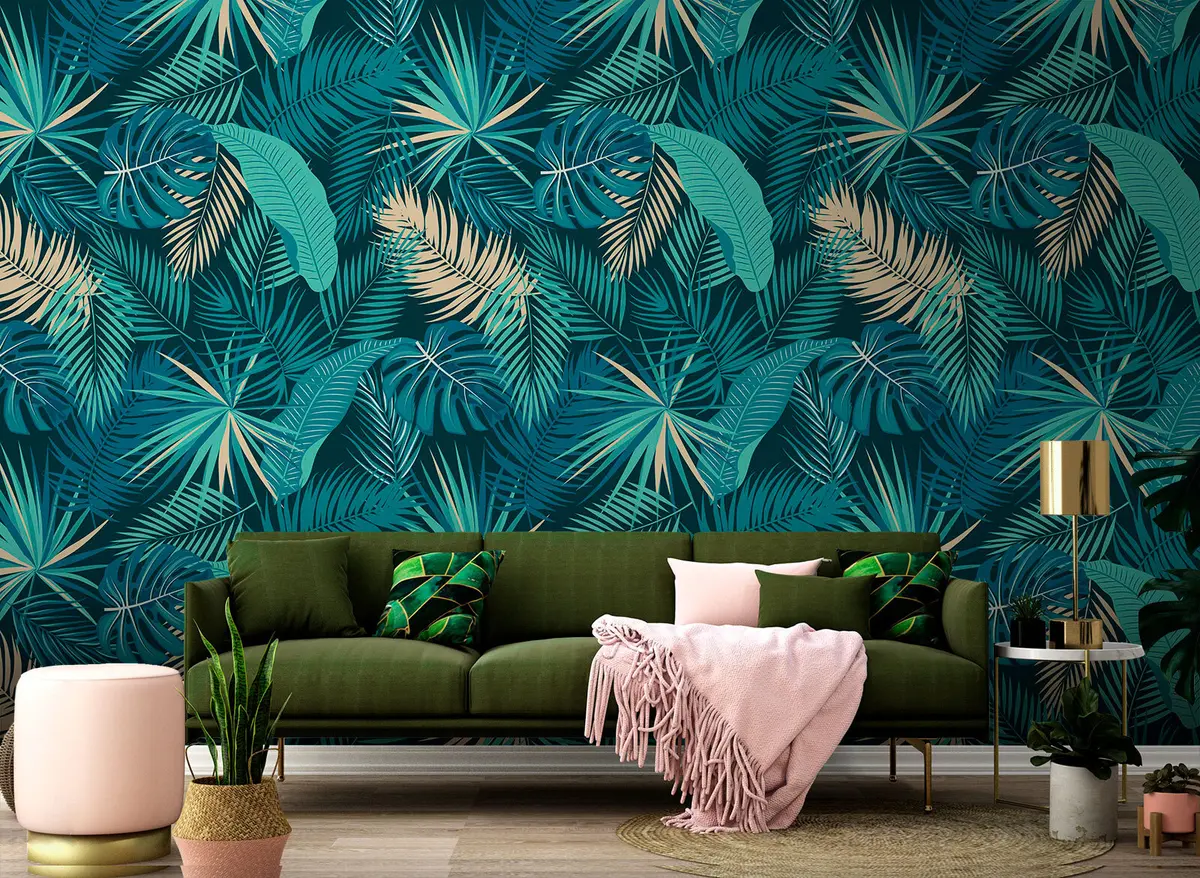 murales de pared Hojas de palma de la jungla tropical u74835