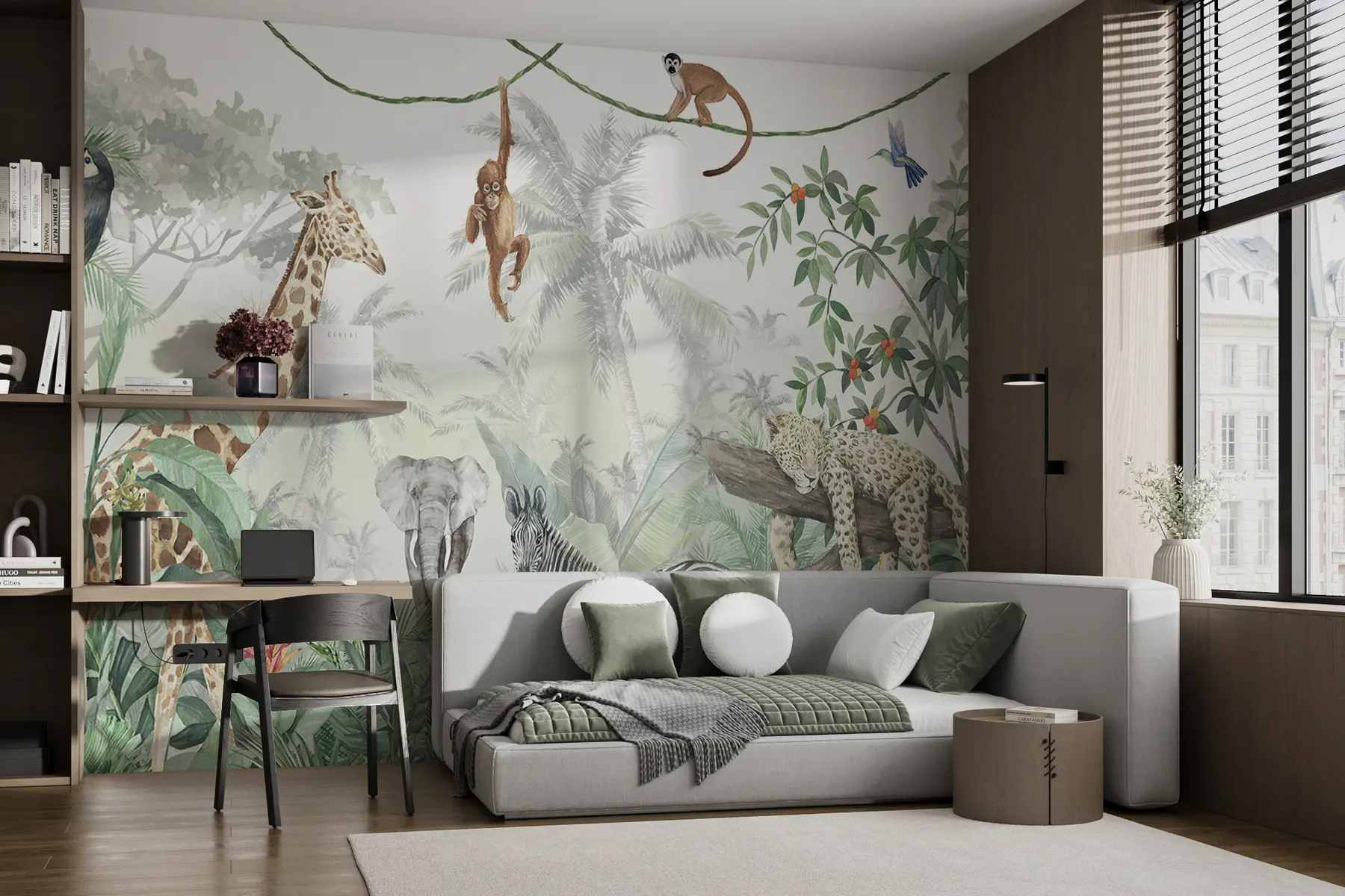 murales de pared Panorama de la jungla con animales u74709