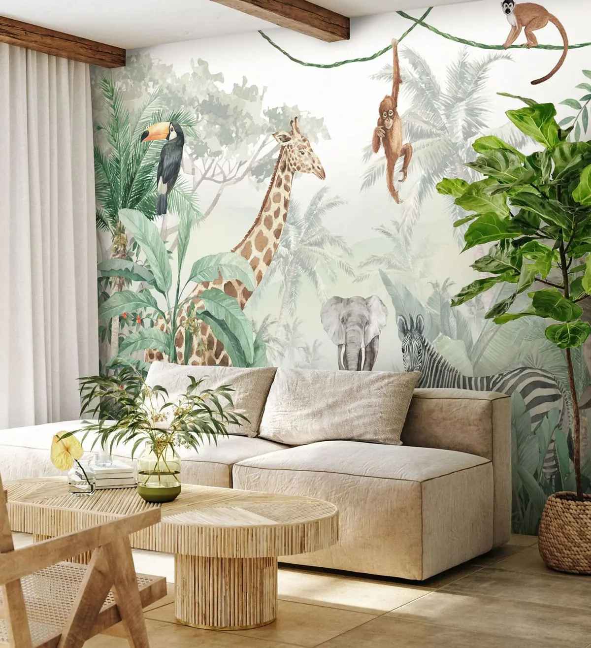 murales de pared Panorama de la jungla con animales u74709