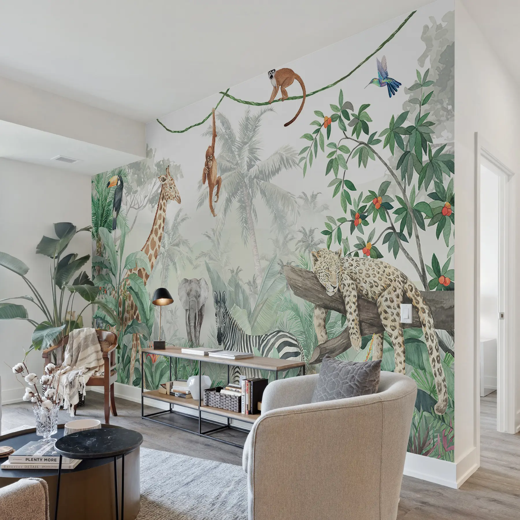 murales de pared Panorama de la jungla con animales u74709