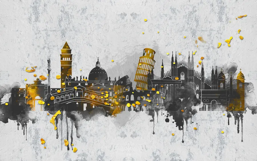 murales de pared Siluetas oscuras de atracciones de ciudades famosas u74881